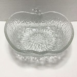 VTG Italian Glass Crystal Ice bowl, clear apple shape tree bark textured
